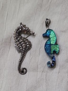 Sterling Silver Seahorse Pin+Pendant Lot
